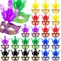 Deekin 24 Pcs Halloween Mini Cake Toppers, Masquerade Mask Multi Color