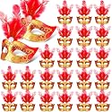 Deekin 24 Pcs Halloween Mini Cake Toppers, Masquerade Mask Red