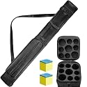 Deekin 3 x 6 Pool Stick Case Hard Billiard Cue Carrying Storage Pouch Table Accessories 9 Holes PU Bags with 2 Pieces Chalk Cubes