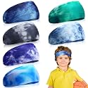 Deekin 6 Pcs Sweatbands for Kids Soccer Headbands Boys for Sports Breathable Sweat Wicking Headband for Kids Athletic Baseball Football Youth 5-15 Years Old