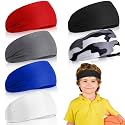 Deekin 6 Pcs Sweatbands for Kids Soccer Headbands Boys for Sports Breathable Sweat Wicking Headband for Kids Athletic Baseball Football Youth 5-15 Years Old