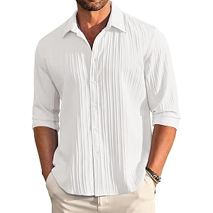 DEELMO Mens Button Down Dress Shirts Textured