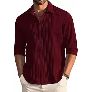 DEELMO Mens Button Down Dress Shirts Textured