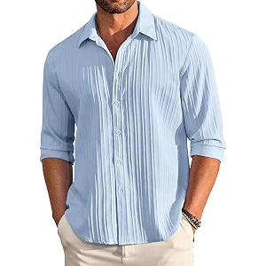 DEELMO Mens Button Down Dress Shirts Textured