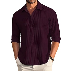 DEELMO Mens Button Down Dress Shirts Textured