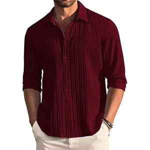 DEELMO Mens Button Down Dress Shirts Textured