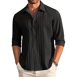DEELMO Mens Button Down Dress Shirts Textured