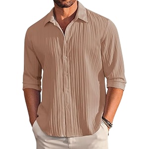DEELMO Mens Button Down Dress Shirts Textured