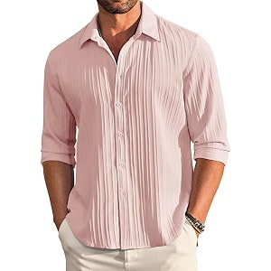 DEELMO Mens Button Down Dress Shirts Textured