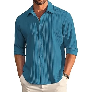 DEELMO Mens Button Down Dress Shirts Textured