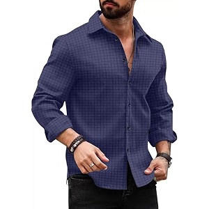 DEELMO Mens Regular Fit Button Down Dress