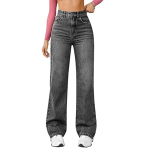 DEELMO Womens Wide Leg Denim Jeans High