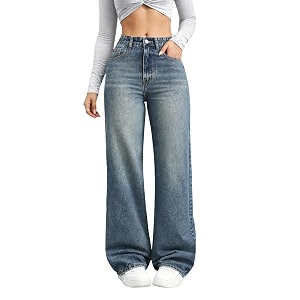 DEELMO Womens Wide Leg Denim Jeans High