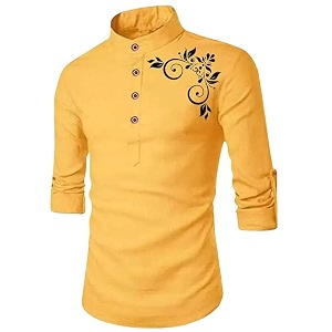 DEEMOON Mens Full Sleeve Short Kurta Shirt