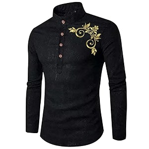 DEEMOON Mens Full Sleeve Short Kurta Shirt