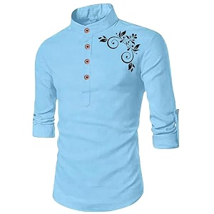 DEEMOON Mens Full Sleeve Short Kurta Shirt