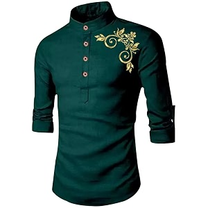 DEEMOON Mens Full Sleeve Short Kurta Shirt