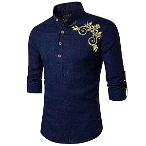 DEEMOON Mens Full Sleeve Short Kurta Shirt