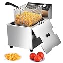 Deep Fryer with Basket, 1700w 14Qt Oil Tank/ 6.7Qt Basket, 0.6mm Thickened Stainless Steel Countertop Electric Fryer for Home and Commercial Use, Oil Fryer with Double Overheat Protection
