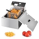 Deep Fryer with Basket, 1700w 9.1Qt Oil Tank/ 4Qt Basket, Stainless Steel Countertop Electric Fryer for Home and Commercial Use, Oil Fryer with Temperature Control and Double Overheat Protection