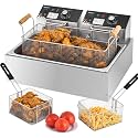 Deep Fryer with Basket, 3400w 20Qt oil basin and 10.8Qt fry basket, Stainless Steel Countertop Electric Fryer for Home and Commercial Use