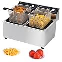 Deep Fryer with Basket, 3400w 14Qt Oil Tank/ 6.7Qt Basket x 2, 0.6mm Thickened Stainless Steel Countertop Electric Fryer for Home and Commercial Use, Oil Fryer with Double Overheat Protection