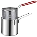 Deep Frying Pot with Strainer Basket | 1200ml Stainless Steel Pan with Handle | Ideal for Frying French Fries/Chicken Wings/Shrimp/Boiling Butter/Sauce/Gravies/Pasta(1Piece)