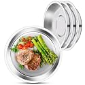 Deep Metal Camping Plates, 4 Pack 9.4 inch 304(18/8) Stainless Steel Plates, Reusable Pizza Food Serving Snack Eating Salad Dishes Round Shatterproof Plate Silver Dinnerware Dinner Oven Safe