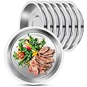 Deep Metal Dinner Plate, 8 Pack 10.2 inch 304(18/8) Stainless Steel Plates, Reusable lunch salad Pizza Food Serving Snack Eating Dishes Round Shatterproof Plate Silver Dinnerware Oven Safe