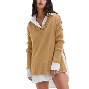 DEEP SELF Womens V Neck Oversized Sweaters