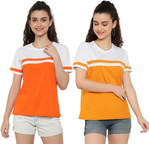 deepmayra collection pack of 2 women colorblock round neck cotton blend multicolor t-shirt