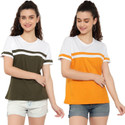 DEEPMAYRA COLLECTION Pack of 2 Women Colorblock Round Neck Cotton Blend Multicolor T-Shirt