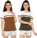 DEEPMAYRA COLLECTION Pack of 2 Women Colorblock Round Neck Cotton Blend Multicolor T-Shirt