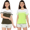 DEEPMAYRA COLLECTION Pack of 2 Women Colorblock Round Neck Cotton Blend Multicolor T-Shirt
