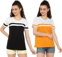 DEEPMAYRA COLLECTION Pack of 2 Women Colorblock Round Neck Cotton Blend Multicolor T-Shirt