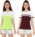 DEEPMAYRA COLLECTION Pack of 2 Women Colorblock Round Neck Cotton Blend Maroon, Light Green, White T-Shirt