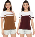 DEEPMAYRA COLLECTION Pack of 2 Women Colorblock Round Neck Cotton Blend Multicolor T-Shirt