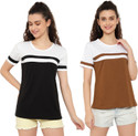 DEEPMAYRA COLLECTION Pack of 2 Women Colorblock Round Neck Cotton Blend Multicolor T-Shirt