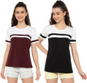 DEEPMAYRA COLLECTION Pack of 2 Women Colorblock Round Neck Cotton Blend Multicolor T-Shirt