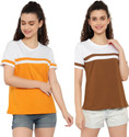DEEPMAYRA COLLECTION Pack of 2 Women Colorblock Round Neck Cotton Blend Multicolor T-Shirt