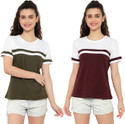 DEEPMAYRA COLLECTION Pack of 2 Women Colorblock Round Neck Cotton Blend Multicolor T-Shirt