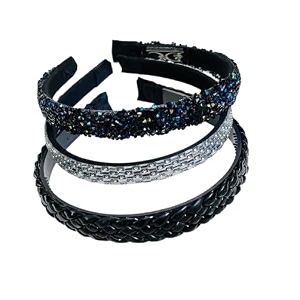 beautiful handcrafted combo of 3 hairbands with stones and pearls for girls amp womendark brown braided-505 s-silver-505 o