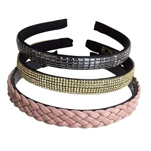 beautiful handcrafted combo of 3 hairbands with stones and pearls for girls amp womenpeach braided-505p-metallic-505 i-gold