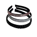 Beautiful Handcrafted Combo of 3 Hairbands with Stones and Pearls for Girls &amp; Women(Navy Braided-505P-Rosegold-505 I-Metallic)