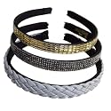 Beautiful Handcrafted Combo of 3 Hairbands with Stones and Pearls for Girls &amp; Women(Grey Braided-505P-Light Gold-505 I-Metallic)