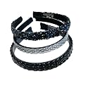 Beautiful Handcrafted Combo of 3 Hairbands with Stones and Pearls for Girls &amp; Women(Dark Brown Braided-505 S-Silver-505 O)