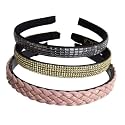 Beautiful Handcrafted Combo of 3 Hairbands with Stones and Pearls for Girls &amp; Women(Peach Braided-505P-Metallic-505 I-Gold)