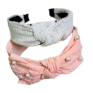 casual amp chic beautiful handcrafted combo of hairbands studded with sequence useful for girls amp womenpeach pearl bow amp white sequence