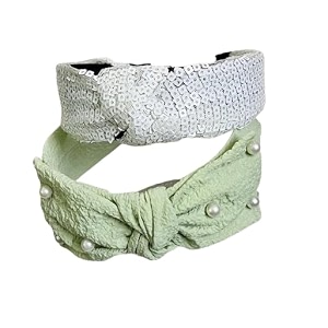 casual amp chic beautiful handcrafted combo of hairbands studded with sequence useful for girls amp womengreen pearl bow amp white sequence