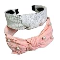 Casual &amp; Chic Beautiful HandCrafted Combo of Hairbands Studded with Sequence, useful for Girls &amp; Women(Peach Pearl Bow &amp; White Sequence)